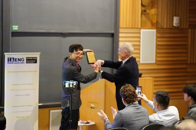 Feb 20 meeting Professor Hopfield and presenting award taken by Dan Vahaba Princeton p 84